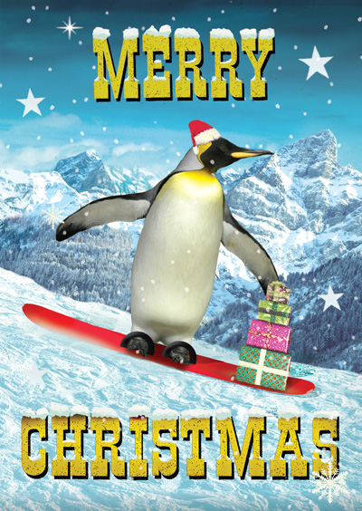 Merry Christmas Penguin Pack of 5 Greeting Cards by Max Hernn - Click Image to Close